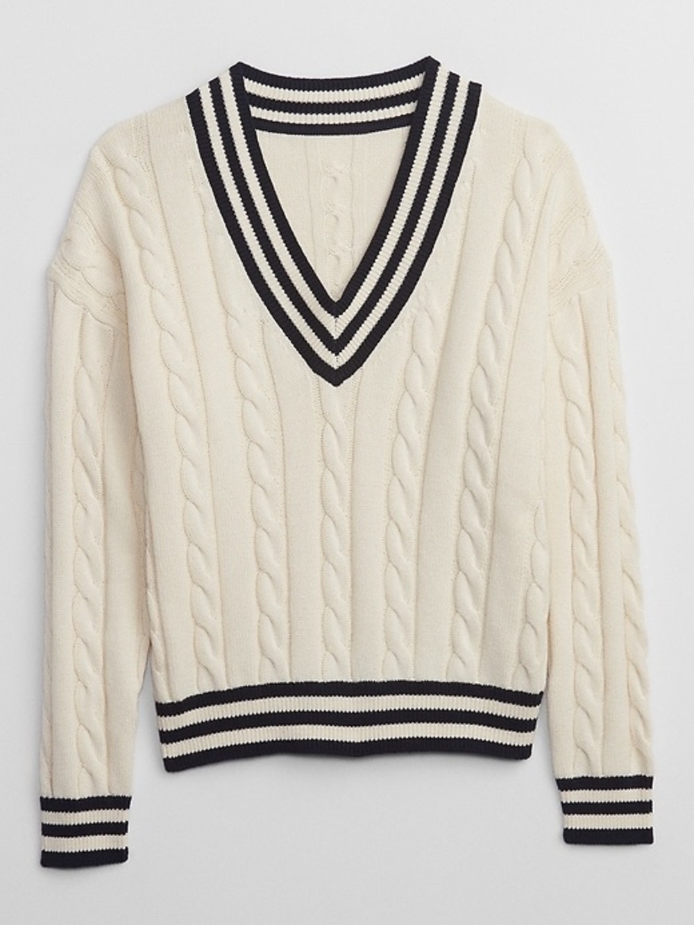 GAP Cable-Knit V-Neck Varsity Sweater